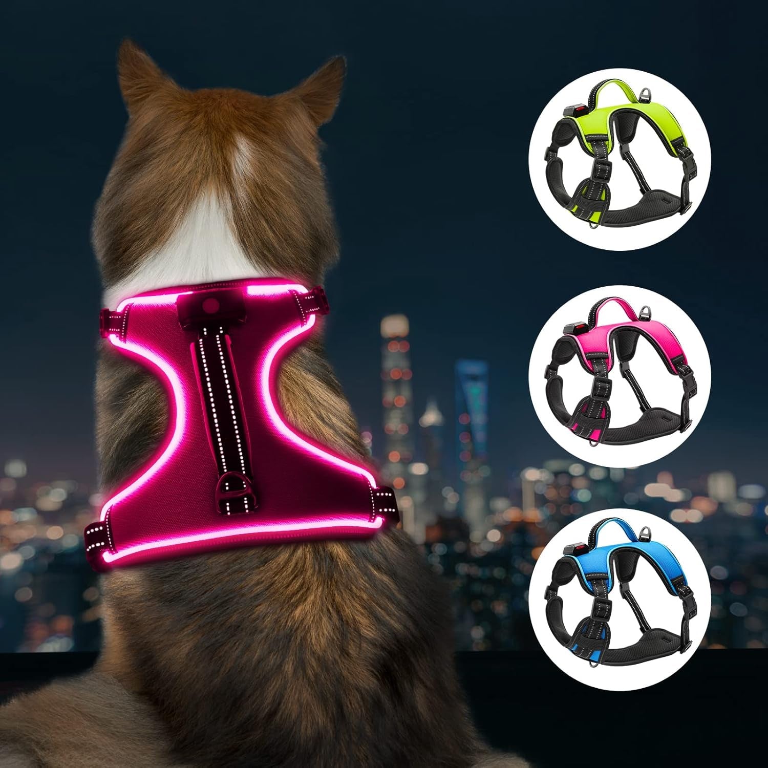 LED Dog Harness- Durable Light up Dog Harness, Reflective Dog Harness Light, Adjustable LED Dog Coat for Small, Medium and Large Dogs (X-Large, Pink)