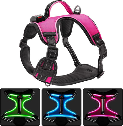 LED Dog Harness- Durable Light up Dog Harness, Reflective Dog Harness Light, Adjustable LED Dog Coat for Small, Medium and Large Dogs (X-Large, Pink)